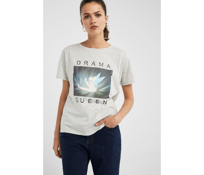 Springfield AW19 Short Sleeve Fancy T-Shirt Small For Women - Grey And White - Zoom Image 4