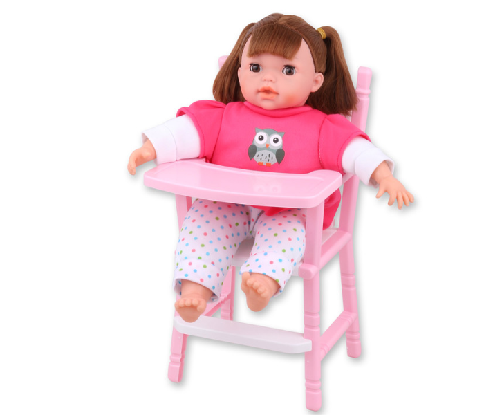 Basmah 14inch Girl Doll Set With Dining Chair and Sound - Pink - Zoom Image 1