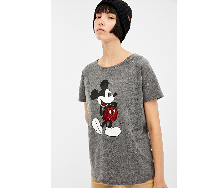 Springfield Short Sleeve Micky Printed T-Shirt X-Small For Women - Grey - Zoom Image 3