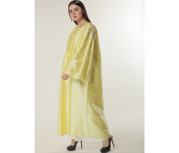 Moistreet Medium Yellow Abaya with Embellished Sleeves - Zoom Image 2