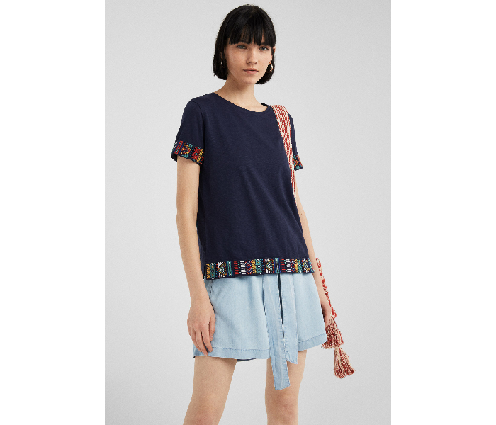 Springfield AW19 Short Sleeve Fancy T-Shirt Small For Women - Navy - Zoom Image 1