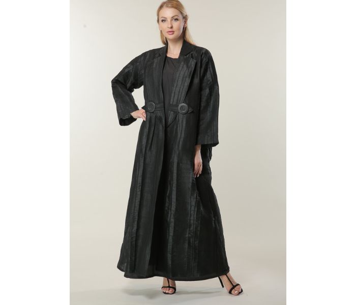 Moistreet Extra Small Jaquard Coat Style Abaya - Black - Zoom Image 1