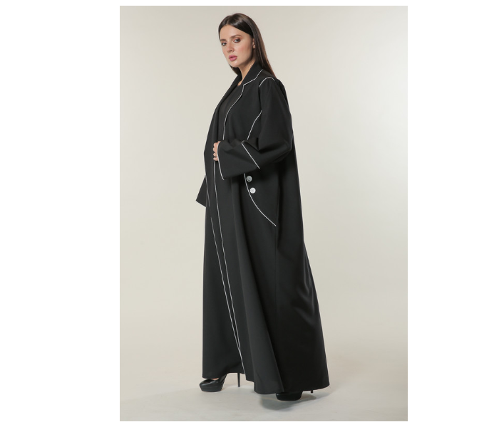 Moistreet Extra Small Black Abaya with White Pipin and Buttons Detailing - Zoom Image 2