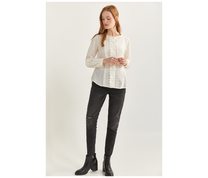 Springfield Regular Fit Long Sleeve Plain Blouse EU 34 For Women - Cream - Zoom Image 3