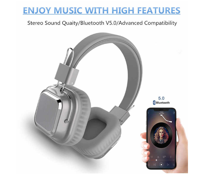 Sodo SD-1003 Bluetooth Headphones On-Ear Wired Wireless Headphones Foldable Bluetooth 5.0 Stereo Headset With Microphone Support - Silver - Zoom Image 2