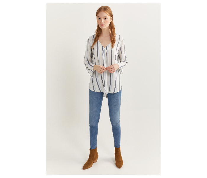 Springfield Slim Fit Long Sleeve Striped Blouse EU 34 For Women - White and Blue - Zoom Image 3