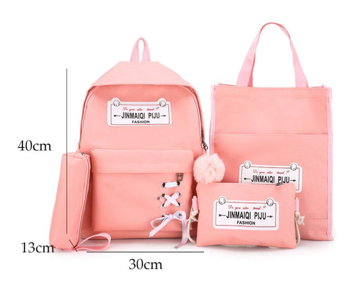 4 Pieces luxury canvas Backpack for Women - Pink - Zoom Image 4