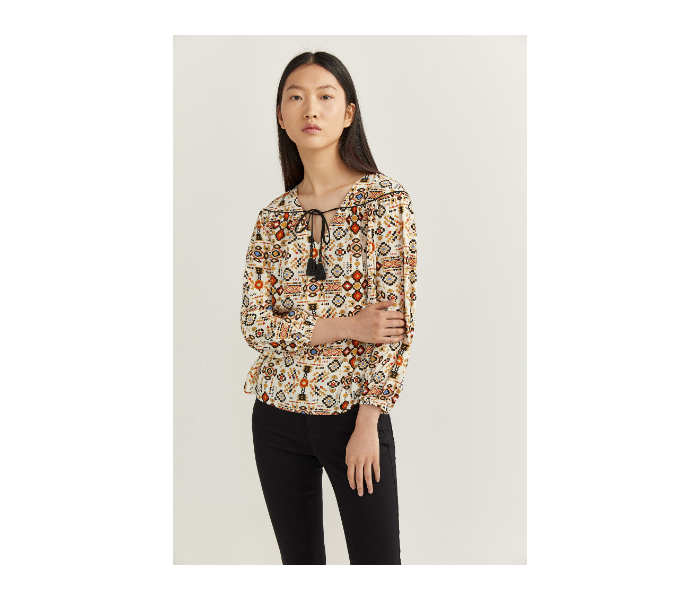 Springfield SS20 Geometric Print Blouse EU 40 For Women - Beige - Zoom Image 1