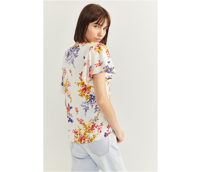 Springfield SS20 Floral Short Sleeve Blouse EU 34 For Women - Yellow and White - Zoom Image 3