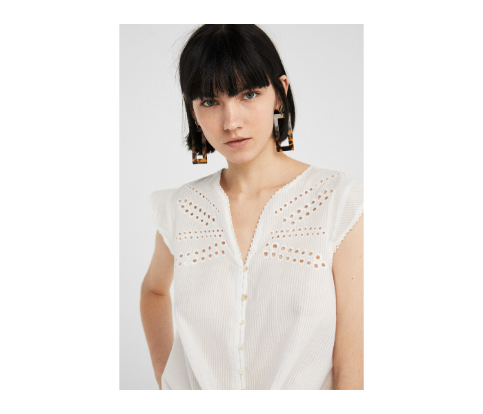 Springfield SS19 Plain Short Sleeve Blouse EU 40 For Women - White - Zoom Image 3