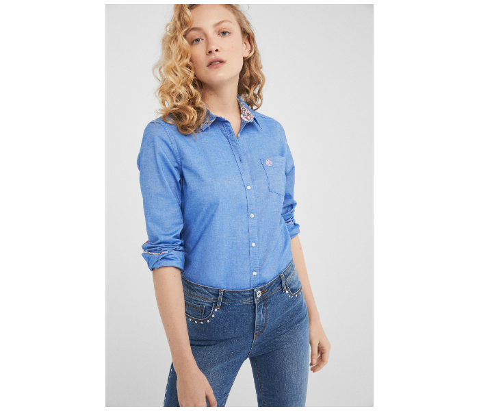 Springfield SS19 Long Sleeve Plain Blouse EU 40 For Women - Medium Blue - Zoom Image 4