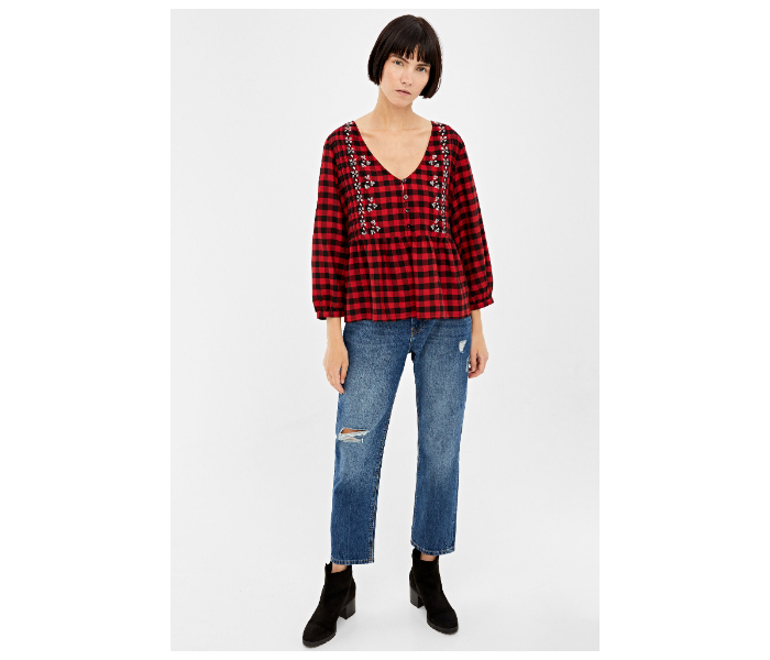 Springfield AW19 Regular Fit Long Sleeve Checked Blouse EU 40 For Women - Black and Red - Zoom Image 3