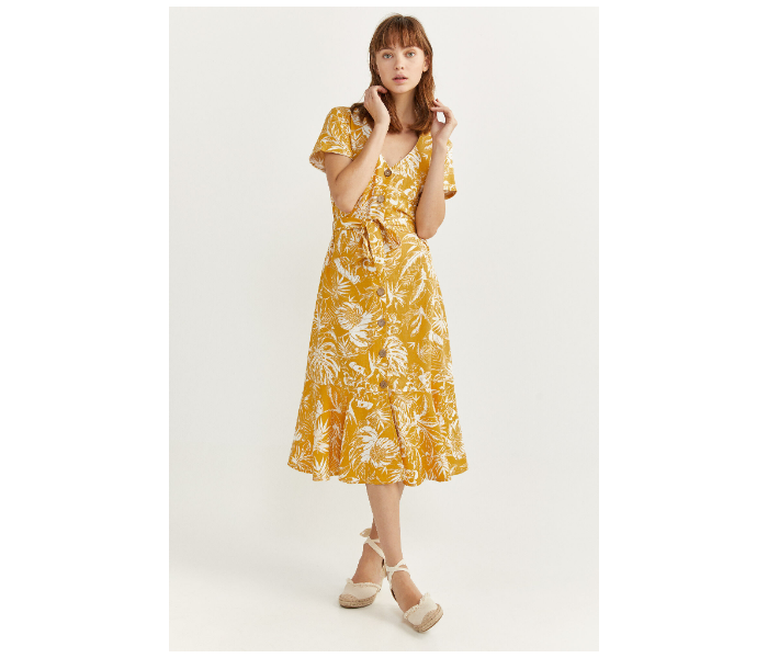 Springfield SS20 Leaf Printed Knit Dress EU 38 For Women - Yellow - Zoom Image 1