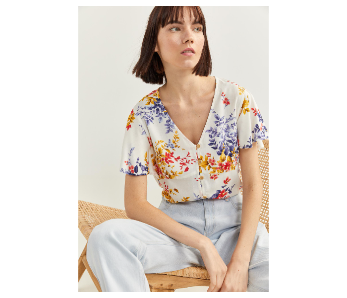 Springfield SS20 Floral Short Sleeve Blouse EU 36 For Women - Yellow and White - Zoom Image 2