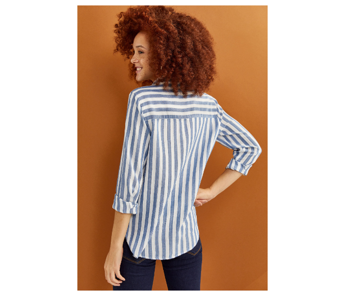 Springfield Regular Fit Long Sleeve Striped Blouse EU 42 For Women - White And Blue - Zoom Image 2