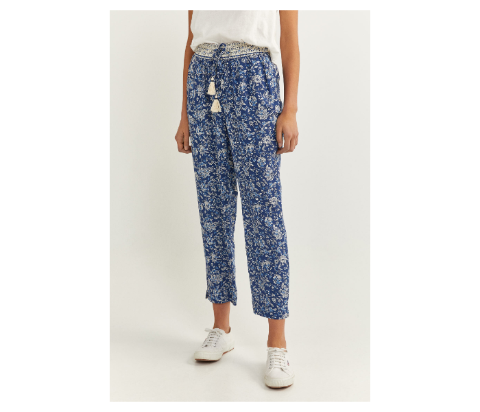 Springfield SS20 Printed Cotton Fancy Pant EU 42 For Women - Blue and White - Zoom Image 4