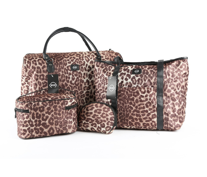 Okko 4 in 1  Cheetah Print Trolley Bag – Light Brown - Zoom Image 6