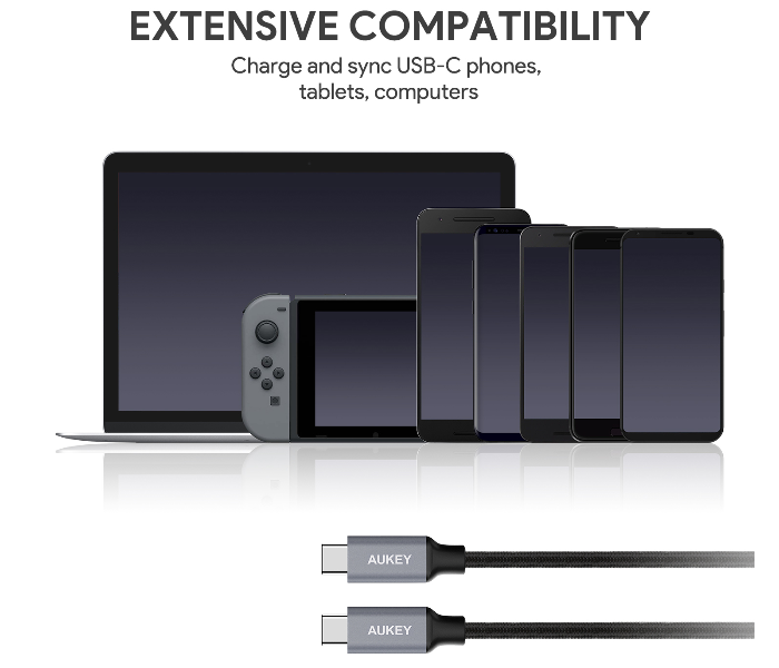 Aukey CD5G 1m USB 2.0 USB-C to USB-C Cable - Grey - Zoom Image 7