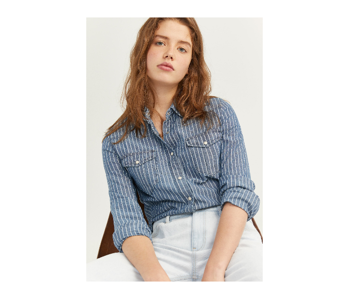 Springfield SS20 Striped Denim Shirt EU 38 For Women - Medium Blue - Zoom Image 3