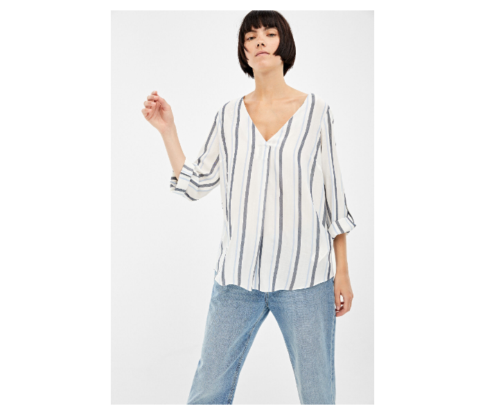 Springfield Regular Fit Long Sleeve Striped Blouse EU 36 For Women - Blue And White - Zoom Image 3