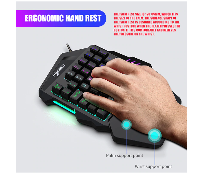 HXSJ 3 Pcs  PUBG One Hand Mini Keyboard Gaming Wired with Mouse Only for Mobile with Connector - Black - Zoom Image 8