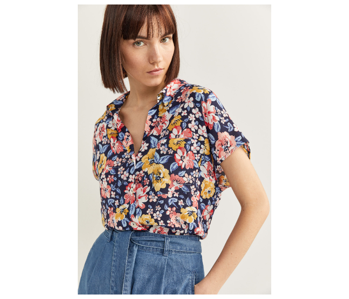 Springfield SS20 Floral Short Sleeve Blouse EU 42 For Women - Blue and Yellow - Zoom Image 1