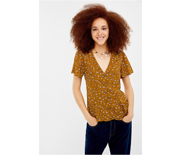 Springfield Plain Short Sleeve Blouse EU 38 For Women - Sand - Zoom Image 3