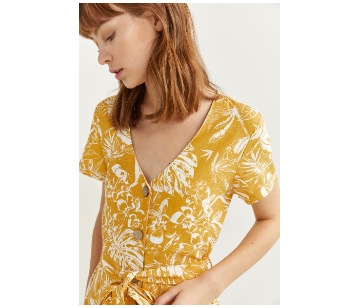 Springfield SS20 Leaf Printed Knit Dress EU 44 For Women - Yellow - Zoom Image 4