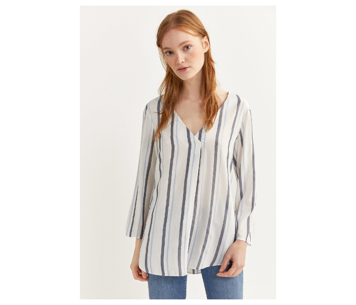 Springfield Slim Fit Long Sleeve Striped Blouse EU 40 For Women - White and Blue - Zoom Image 1