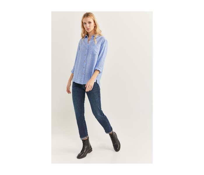 Springfield SS20 Long Sleeve Plain Shirt EU 38 For Women - Medium Blue - Zoom Image 3