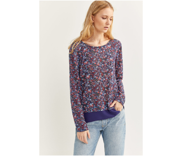 Springfield SS20 Floral Printed Long Sleeve T-Shirt X-Small For Women - Blue and Pink - Zoom Image 1