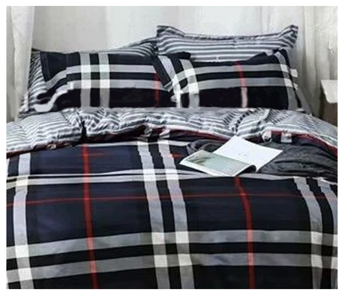 Check 6 Pieces High Quality Cotton Double Size Bed Sheet with Quilt Cover and Pillow Case – Black and White - Zoom Image 2