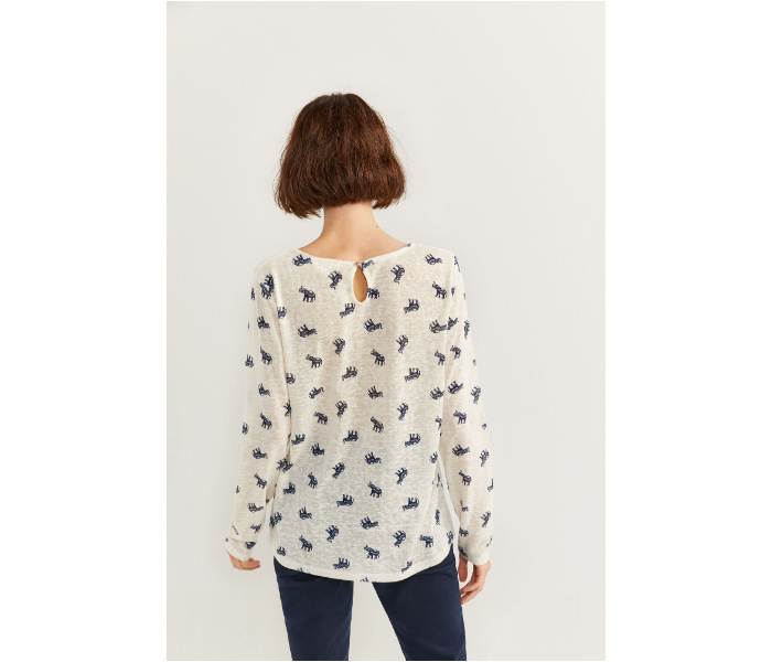 Springfield SS20 Elephant Printed Long Sleeve T-Shirt X-Small For Women - Ivory - Zoom Image 4