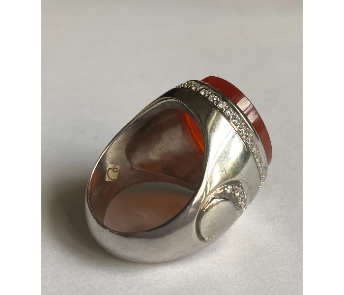 Handmade 925 Streling Silver Mens Ring with Yemeni Agate Aqeeq Stone - Red - Zoom Image 4