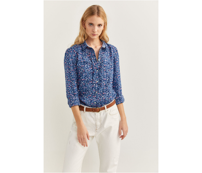 Springfield SS20 Long Sleeve Floral Blouse With Button Closure EU 42 For Women - Blue and Pink - Zoom Image 1