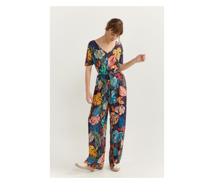 Springfield SS20 Printed Jumpsuit EU 36 For Women - Blue and Yellow - Zoom Image 1