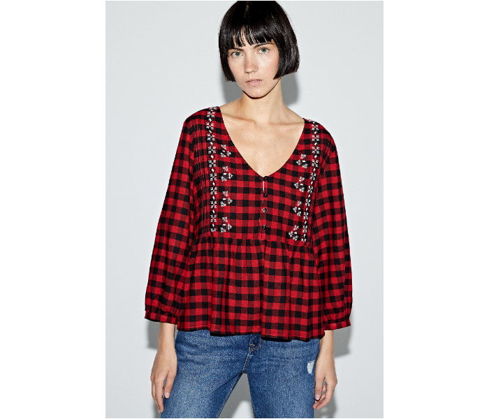 Springfield AW19 Regular Fit Long Sleeve Checked Blouse EU 40 For Women - Black and Red - Zoom Image 1