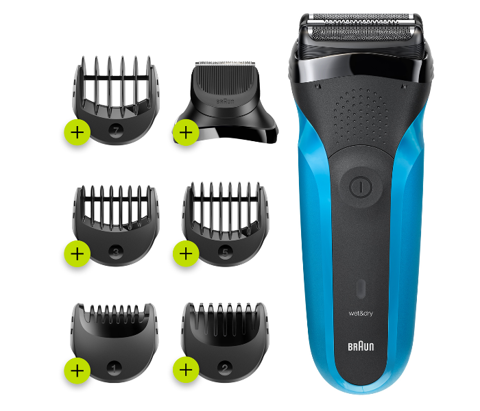 Braun 310BT Rechargeable Electric Shaver & Beard Trimmer - Black and Blue - Zoom Image 1