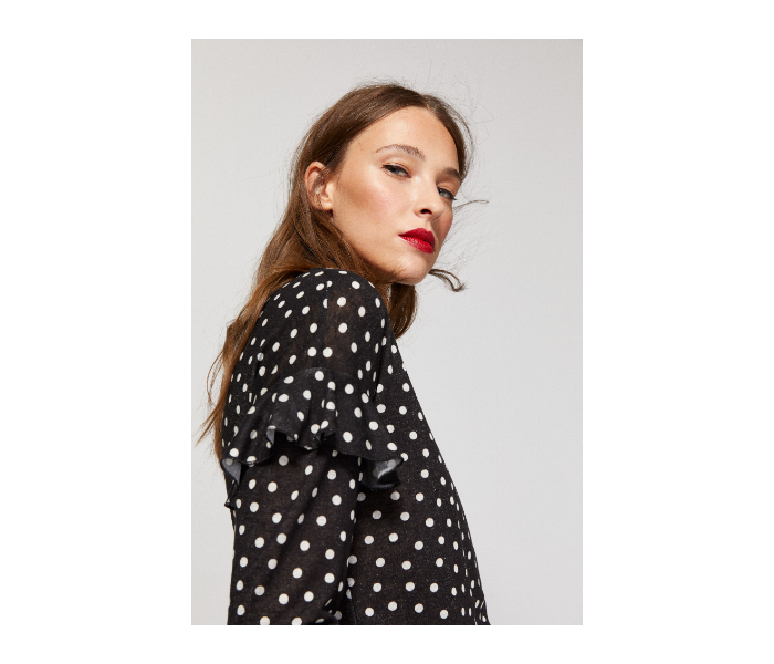 Springfield AW18 Dotted Long Sleeve T-Shirt Small For Women - Black and White - Zoom Image 2