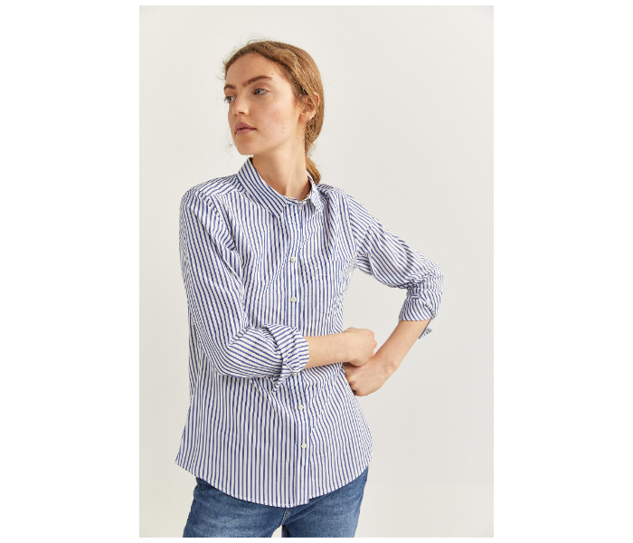 Springfield SS20 Long Sleeve Striped Shirt EU 42 For Women - Blue and White - Zoom Image 1