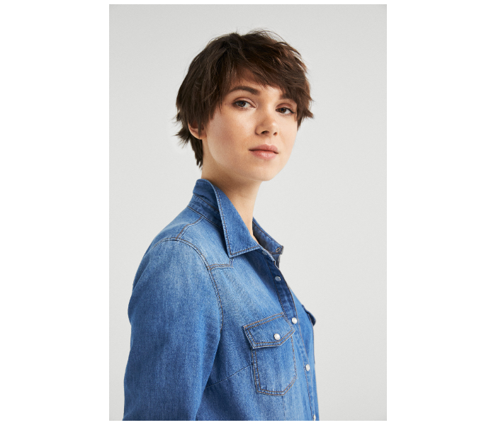 Springfield SS19 Long Sleeve Plain Blouse EU 38 For Women - Jean Blue - Zoom Image 3