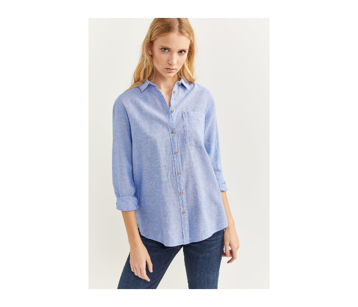 Springfield SS20 Long Sleeve Plain Shirt EU 34 For Women - Medium Blue - Zoom Image 1