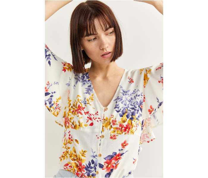 Springfield SS20 Floral Short Sleeve Blouse EU 38 For Women - Yellow and White - Zoom Image 4