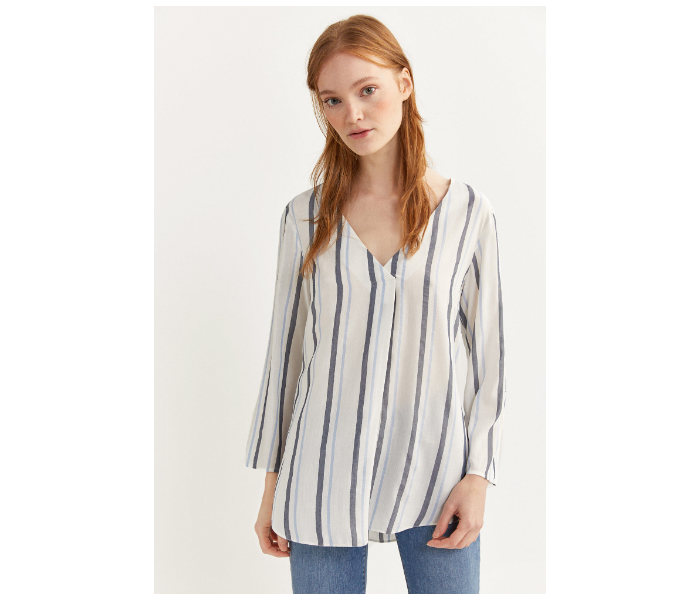 Springfield Slim Fit Long Sleeve Striped Blouse EU 34 For Women - White and Blue - Zoom Image 1