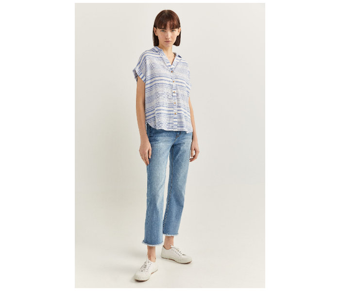 Springfield SS20 Striped Short Sleeve Blouse EU 38 For Women - Medium Blue - Zoom Image 4