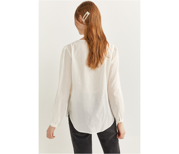 Springfield Regular Fit Long Sleeve Plain Blouse EU 36 For Women - Cream - Zoom Image 4