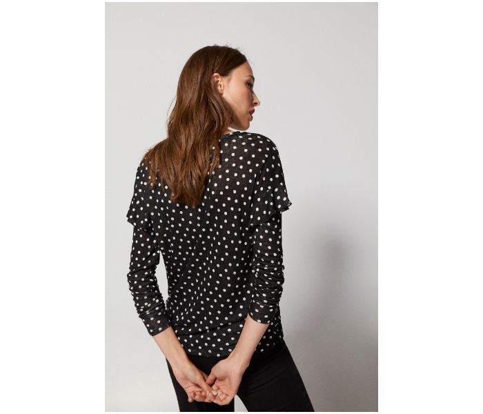 Springfield AW18 Dotted Long Sleeve T-Shirt X-Small For Women - Black and White - Zoom Image 4