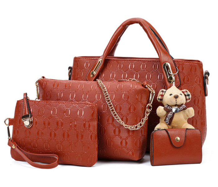 4 Pieces PU Leather Luxury Top-handle Composite Bags Set for Women - Brown - Zoom Image