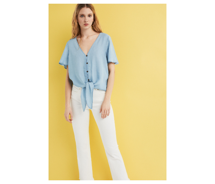 Springfield SS19 Plain Short Sleeve Blouse EU 34 For Women - Light Blue - Zoom Image 1