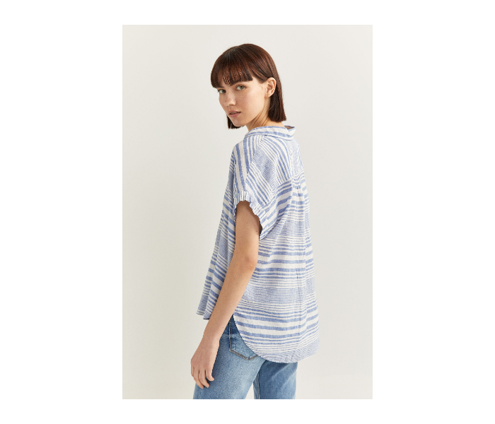 Springfield SS20 Striped Short Sleeve Blouse EU 42 For Women - Medium Blue - Zoom Image 3